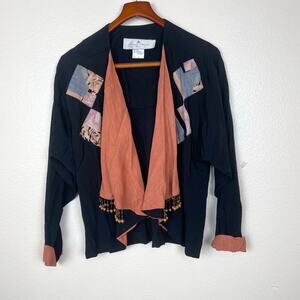 Vintage 80s Womens Top Sz M Patchwork Artsy Indie Grunge Beaded Art To Wear Boho